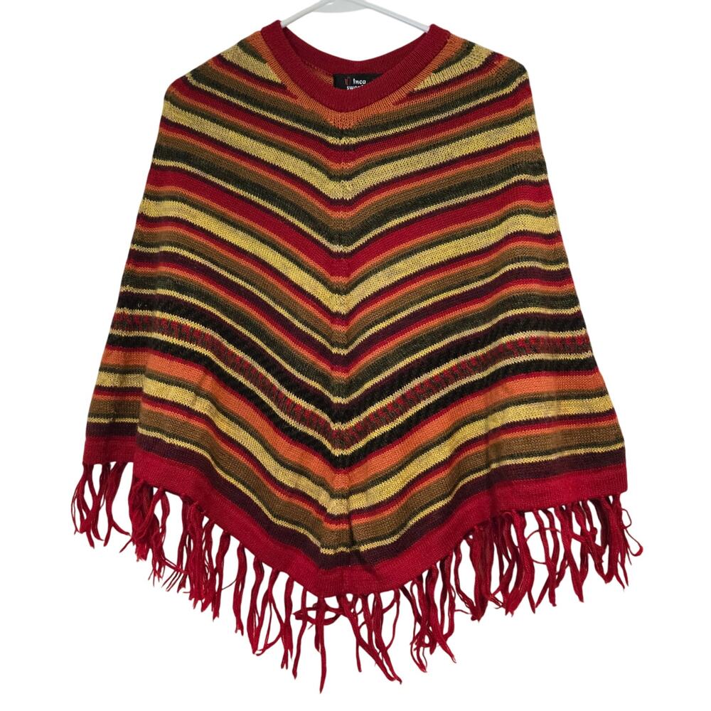 Inca Sweaters Alpaca Striped Chevron Poncho One Size Boho Hippie Boho Chic